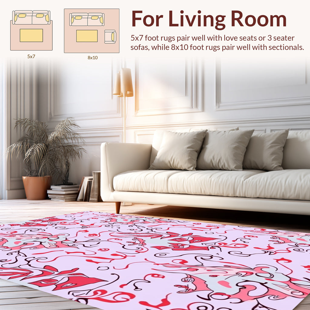 Abstract Red Swirls Blooms Pattern Rug
