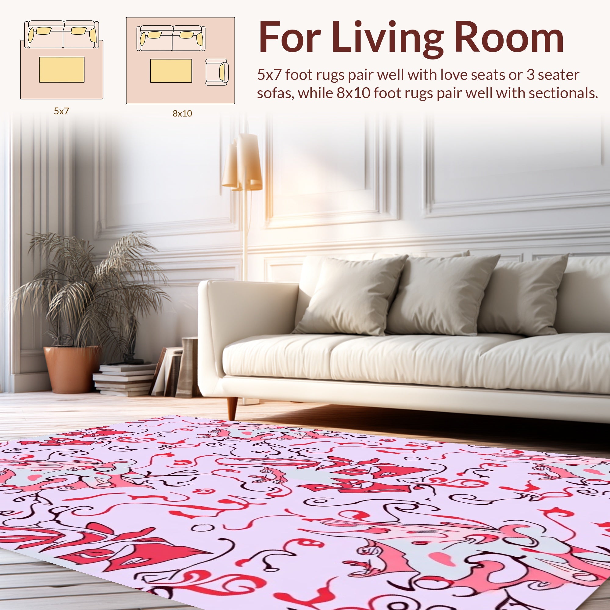 Abstract Red Swirls Blooms Pattern Rug