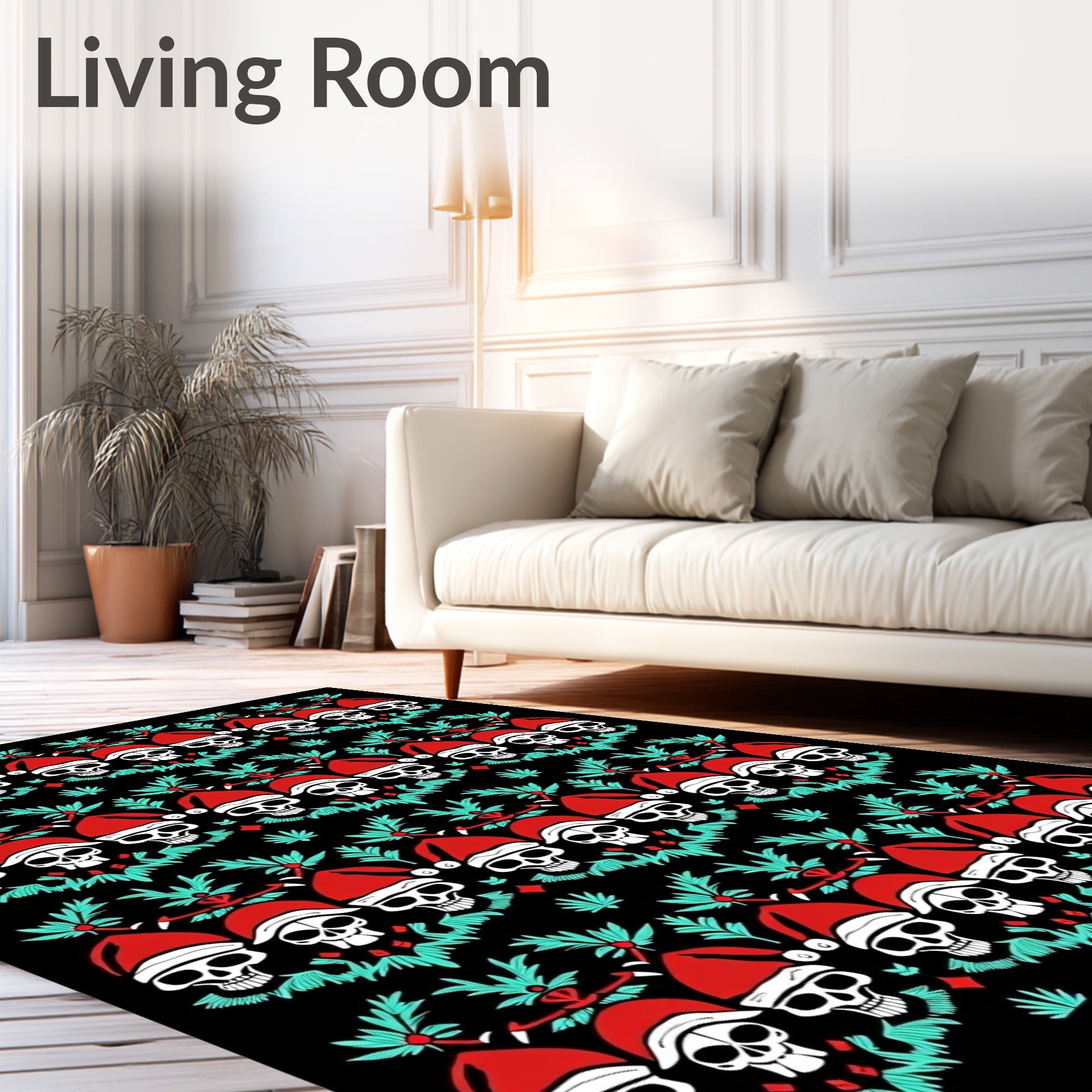 Festive Skull Holiday Festive Foliage Rug