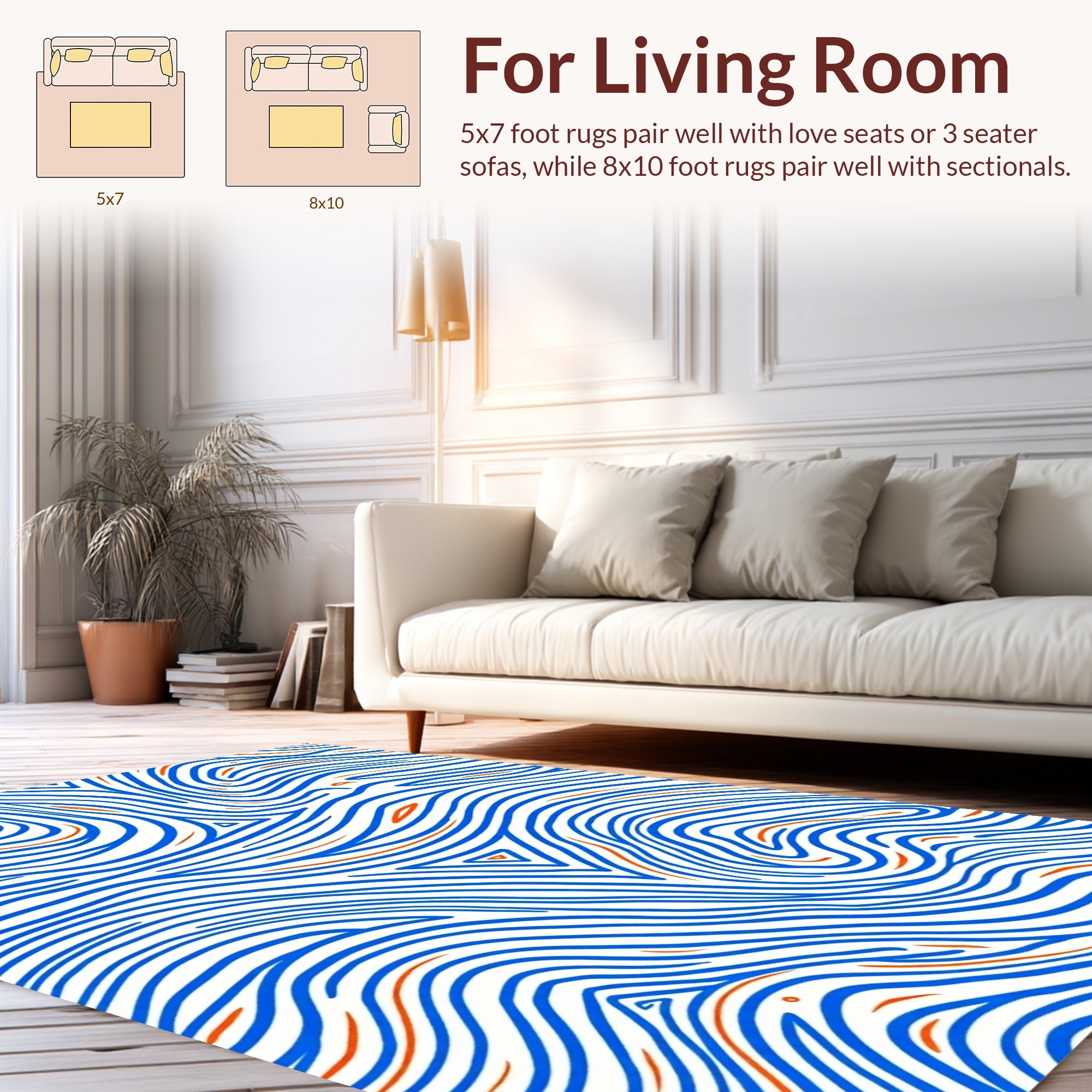 Abstract Blue Orange Flowing Lines Rug