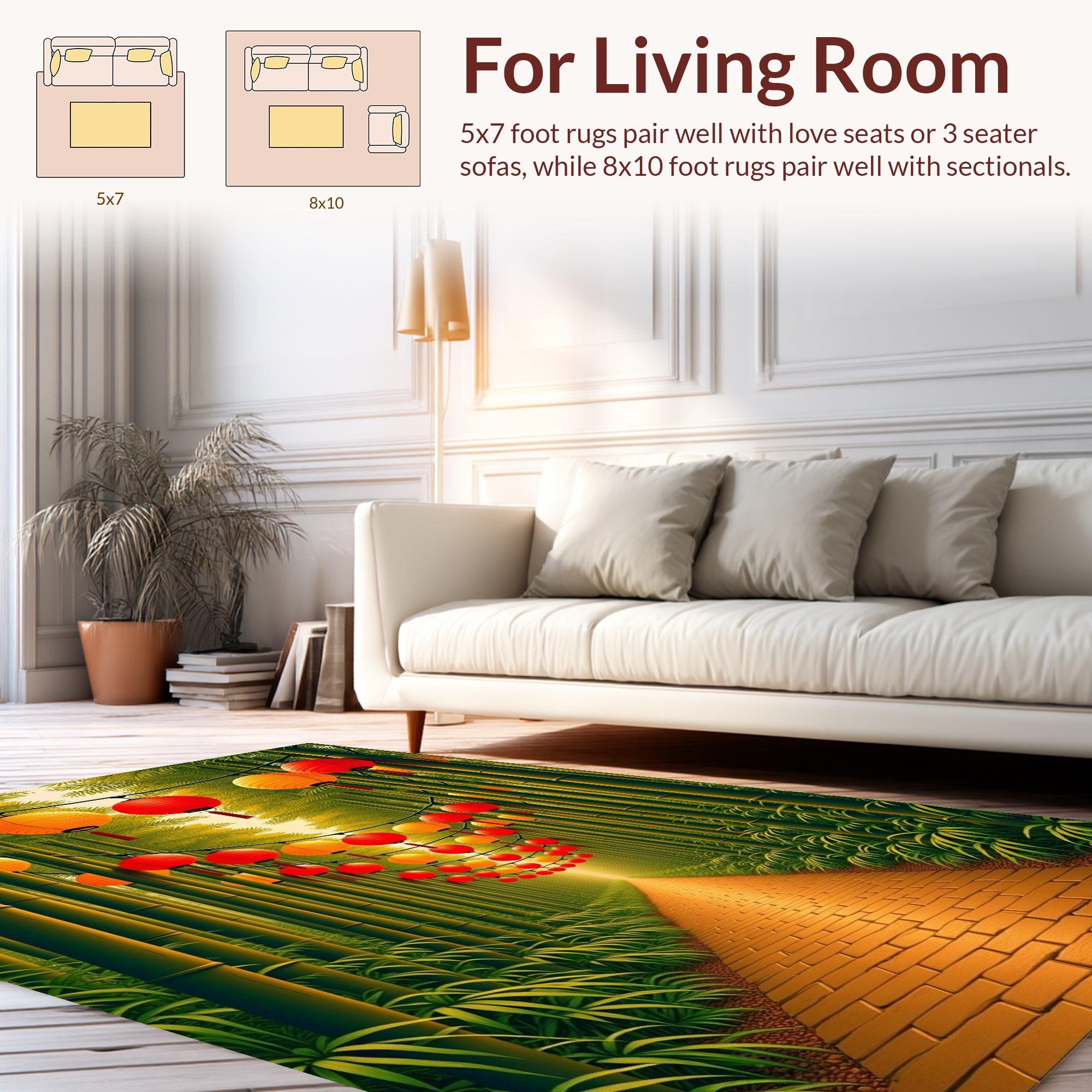 Bamboo Forest With Red Lanterns Rug