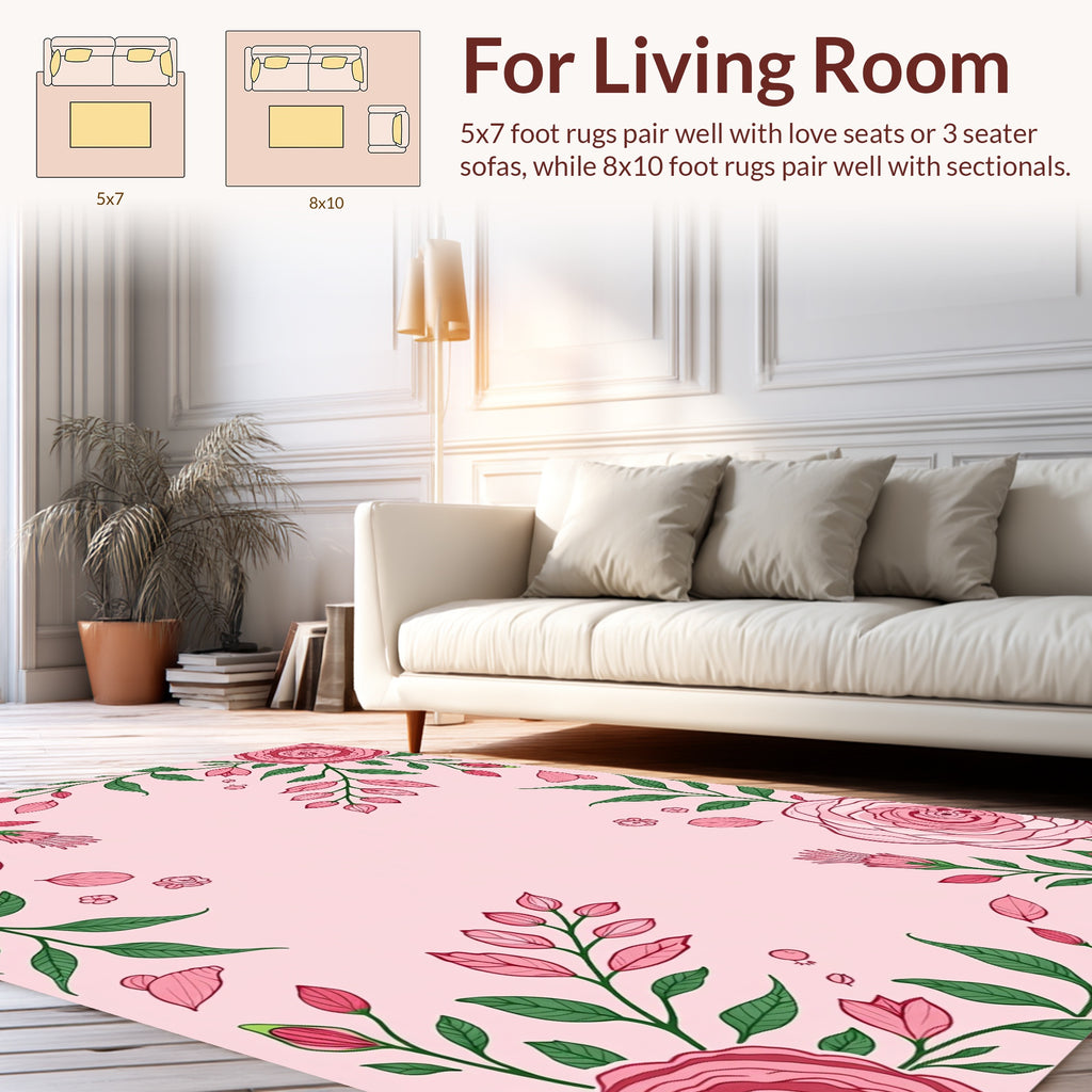Pink Rose Floral Vine Pattern Rug