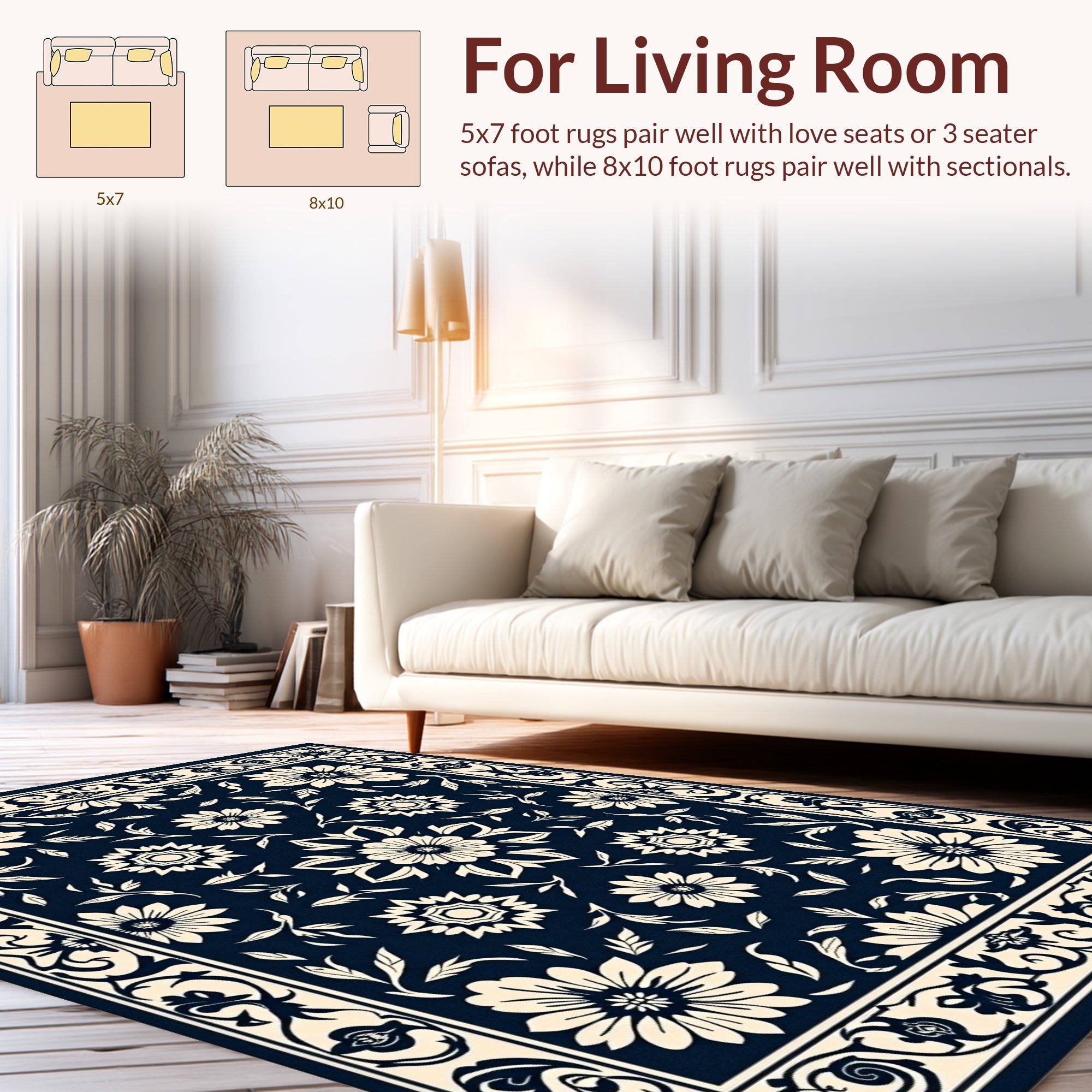 Classic Floral Border With Garden Design Rug