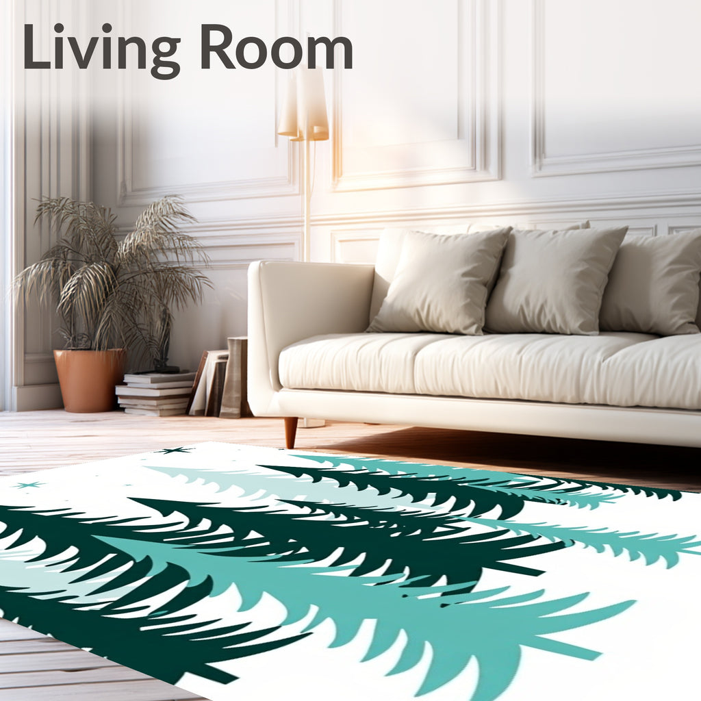 Evergreen Forest Teal Stars Rug