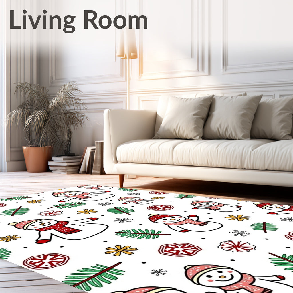 Christmas Snowman Pine Sprig Garland Rug