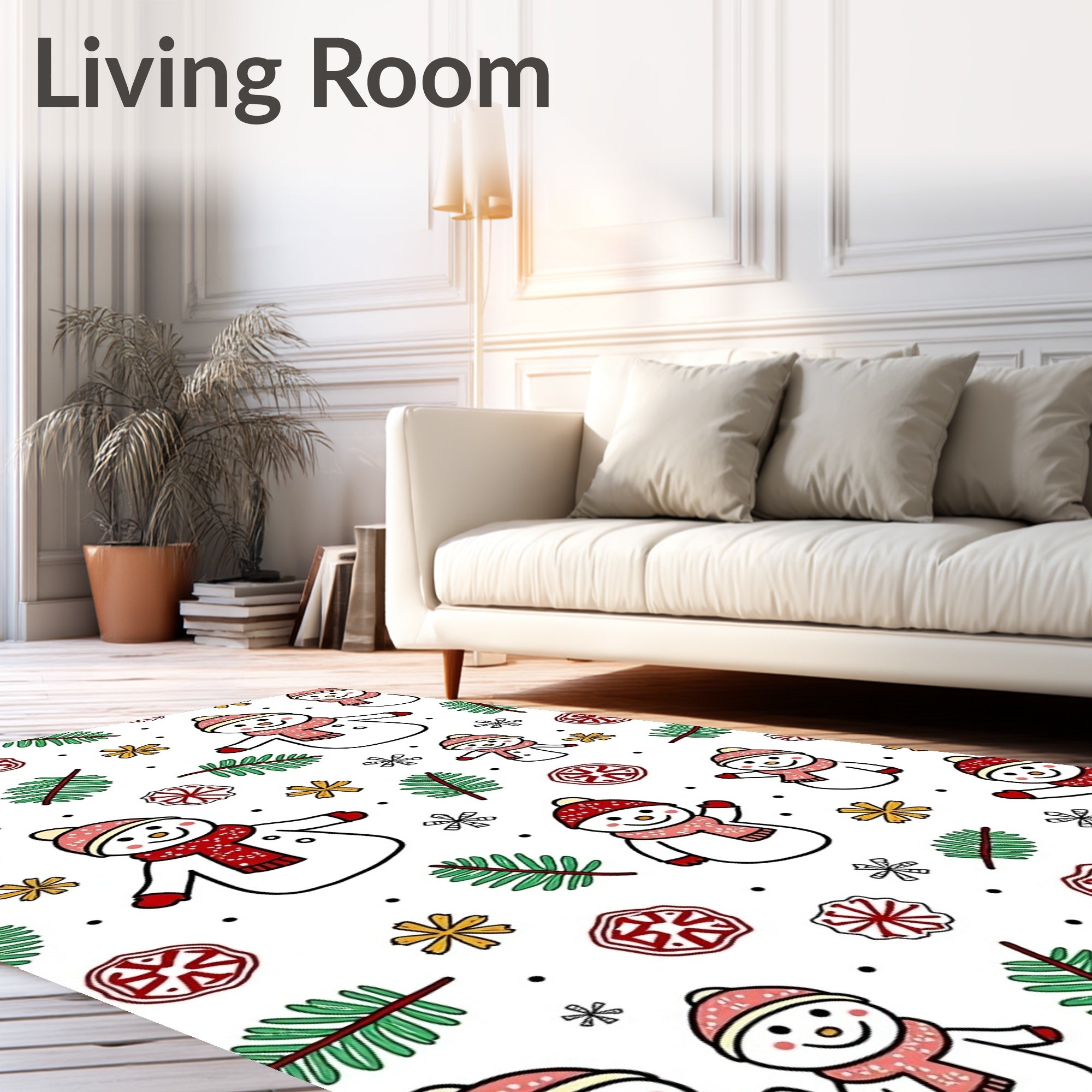 Christmas Snowman Pine Sprig Garland Rug