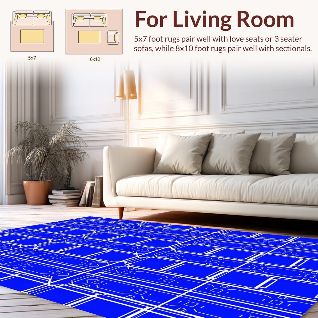 Geometric Blue White Linear Rug