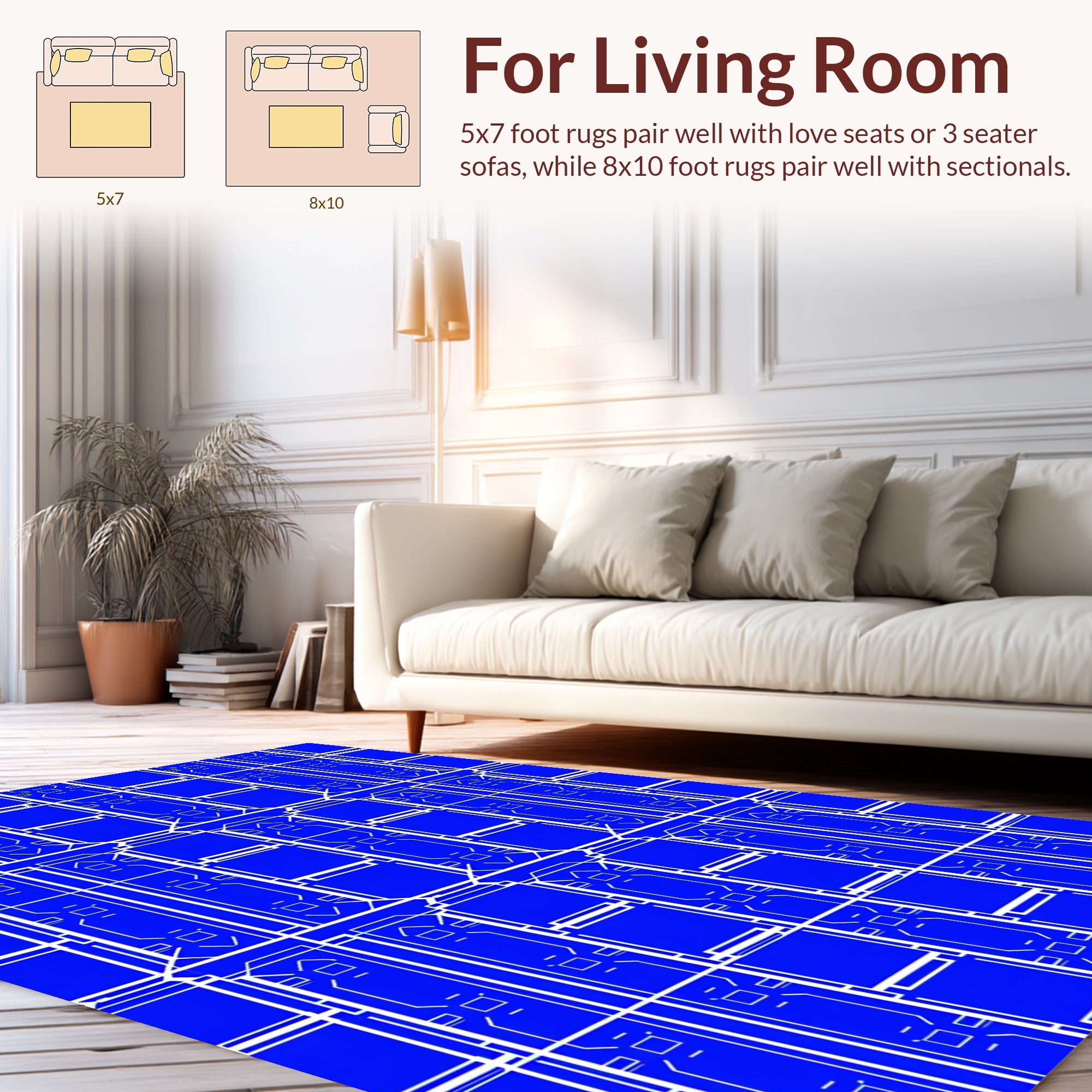 Geometric Blue White Linear Rug