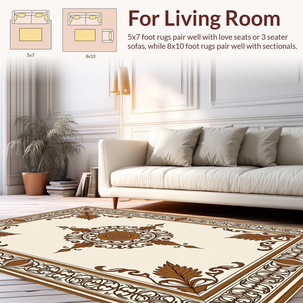 Classic Brown Leaf Medallion Border Rug