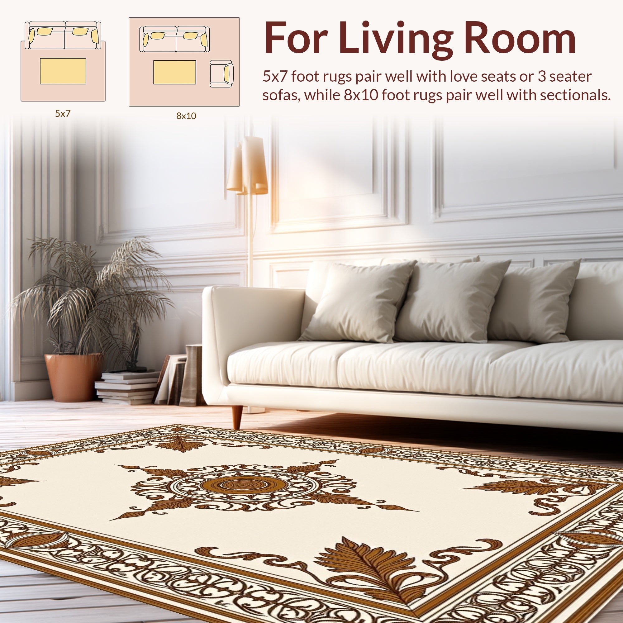 Classic Brown Leaf Medallion Border Rug