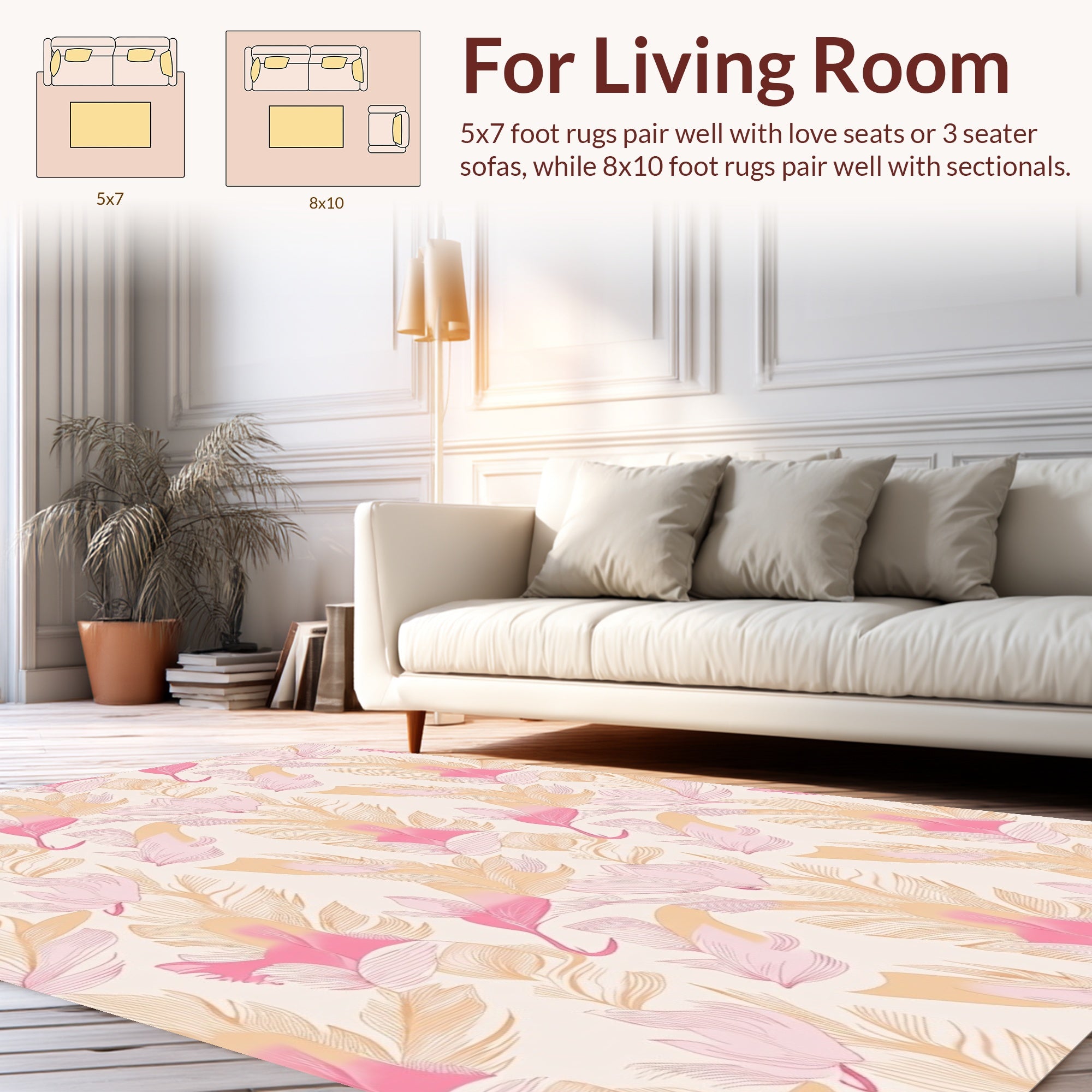 Delicate Pink Feather Blossom Pattern Rug