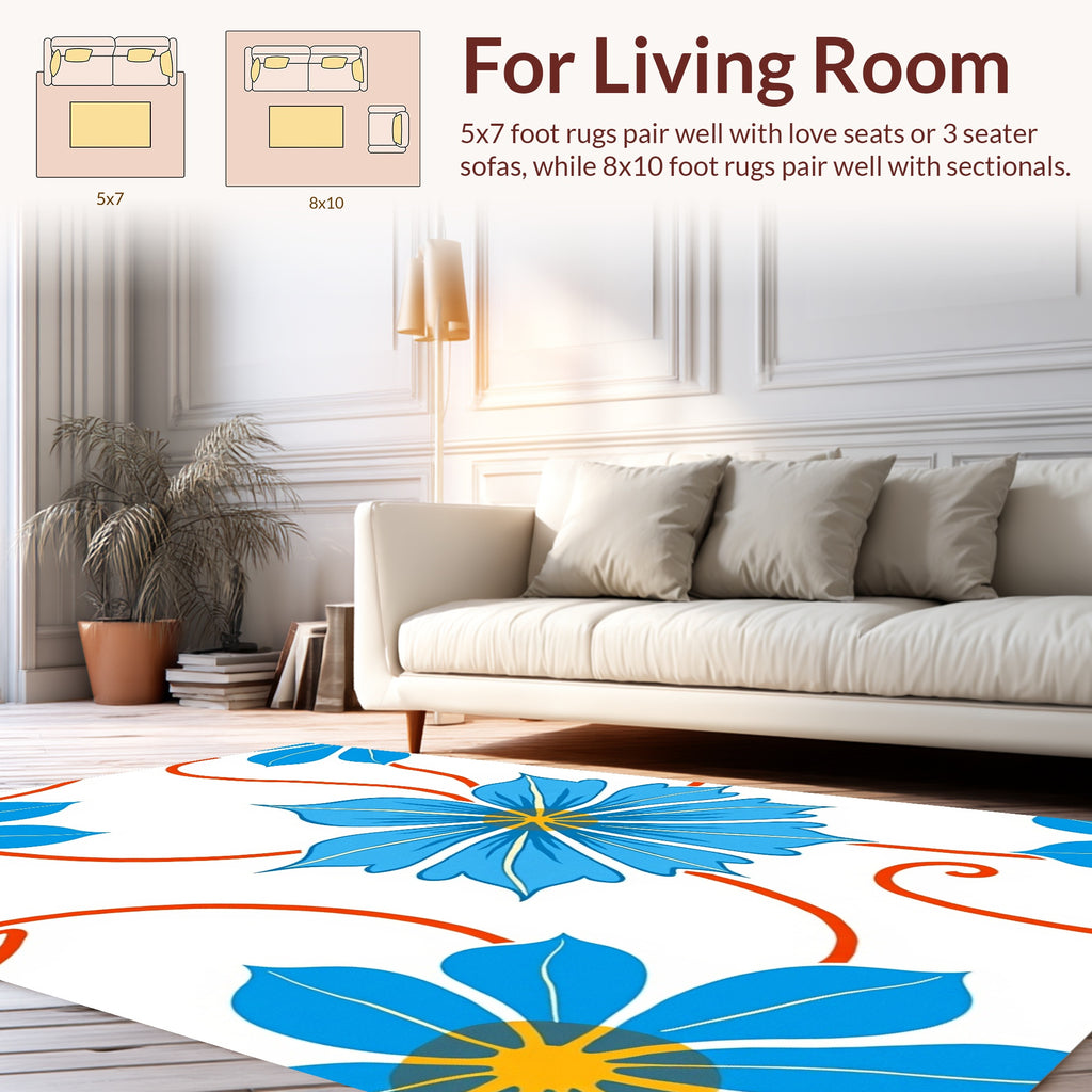 Vibrant Blue Floral Vine Pattern Rug