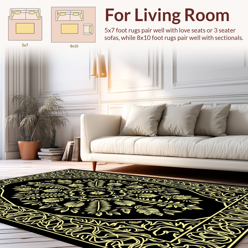 Ornate Botanical Medallion Pattern Rug