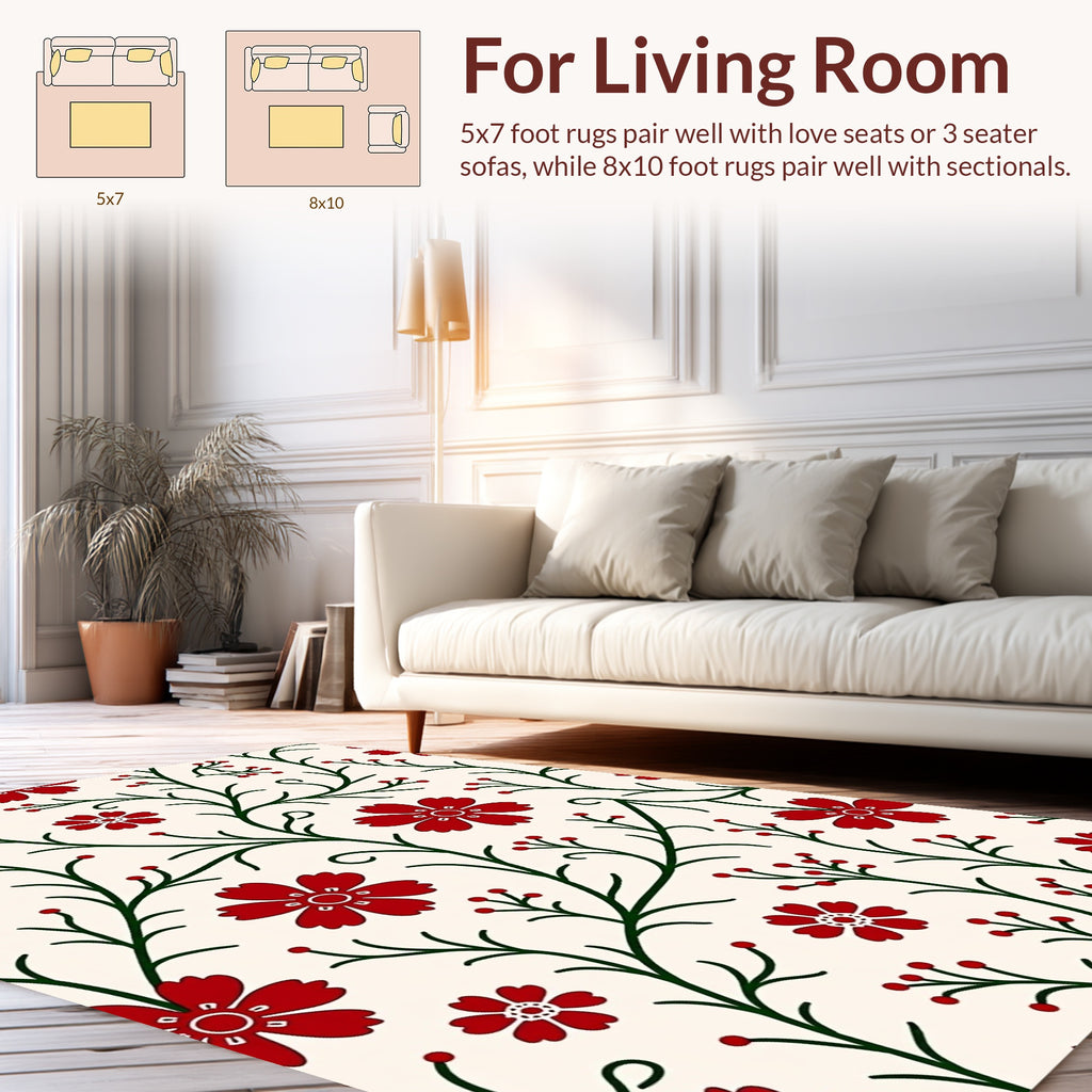 Red Floral Vine Pattern Rug