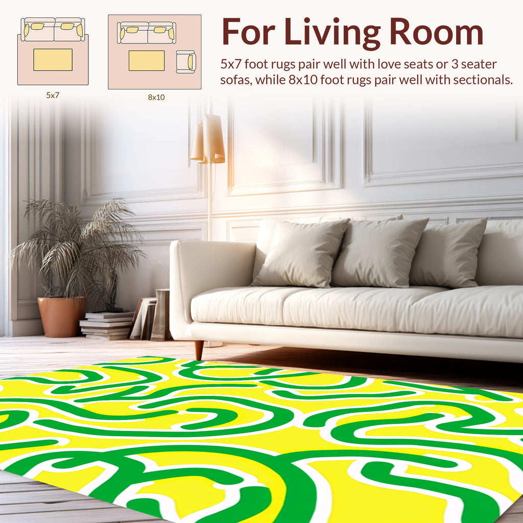 Abstract Green Line Whimsical Rug