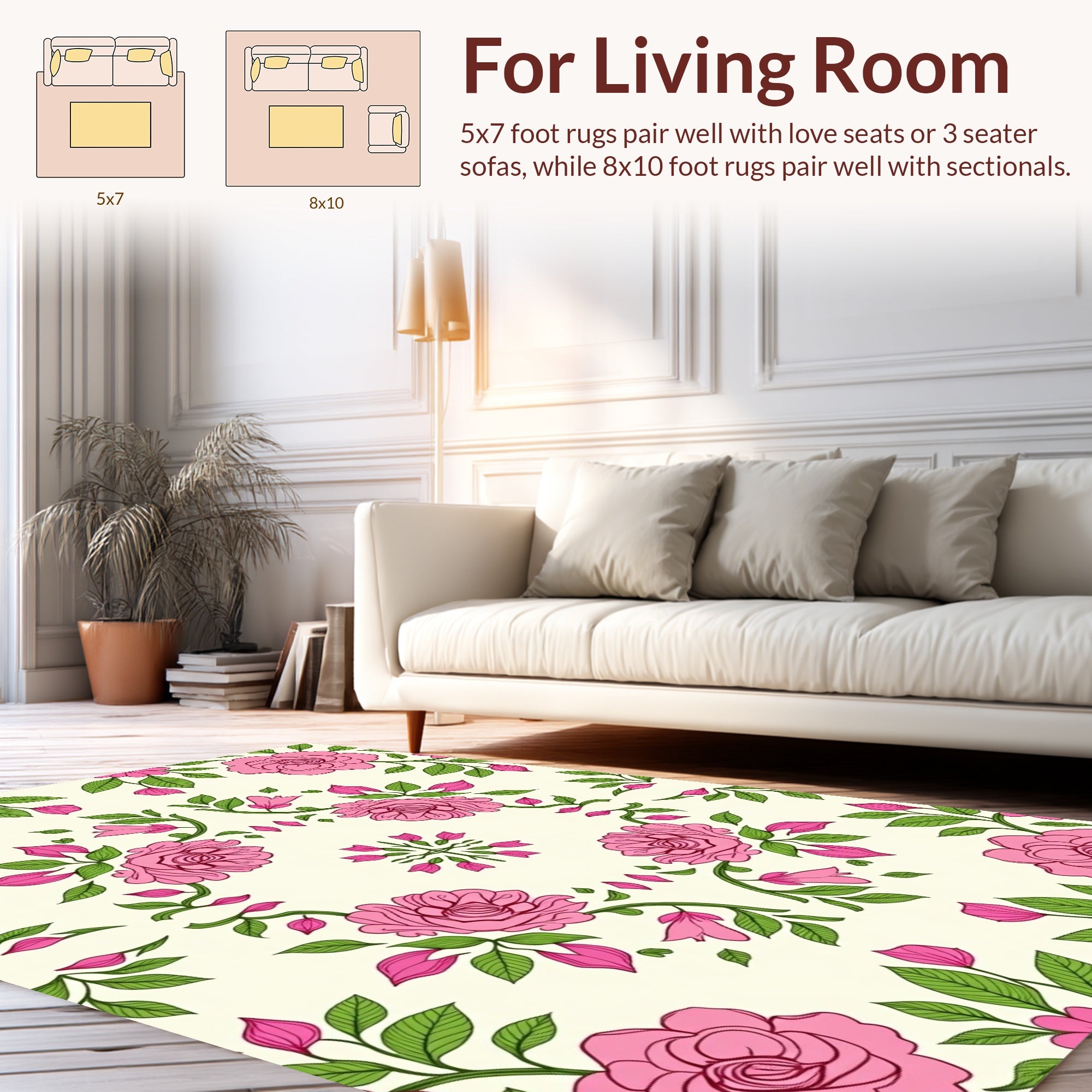 Pink Floral Vines Pattern Rug