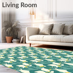 Teal White Abstract Floral Composition Rug
