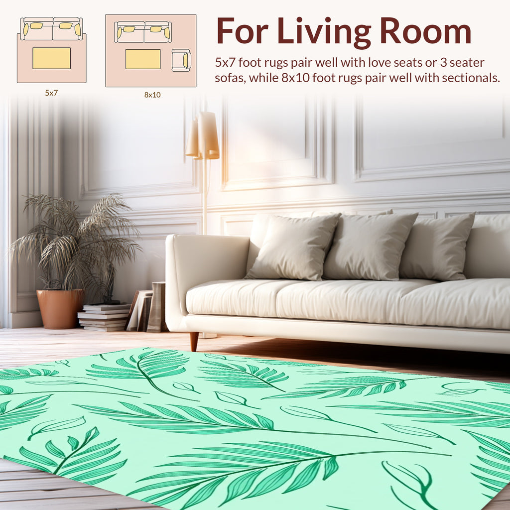 Teal Palm Leaf Pattern Design Rug