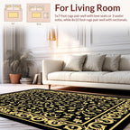 Black Gold Ornate Floral Scroll Rug
