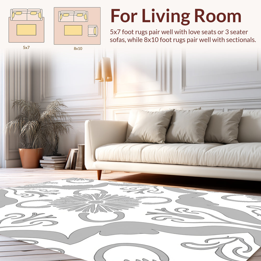 Ornate Floral Damask Scroll Pattern Rug
