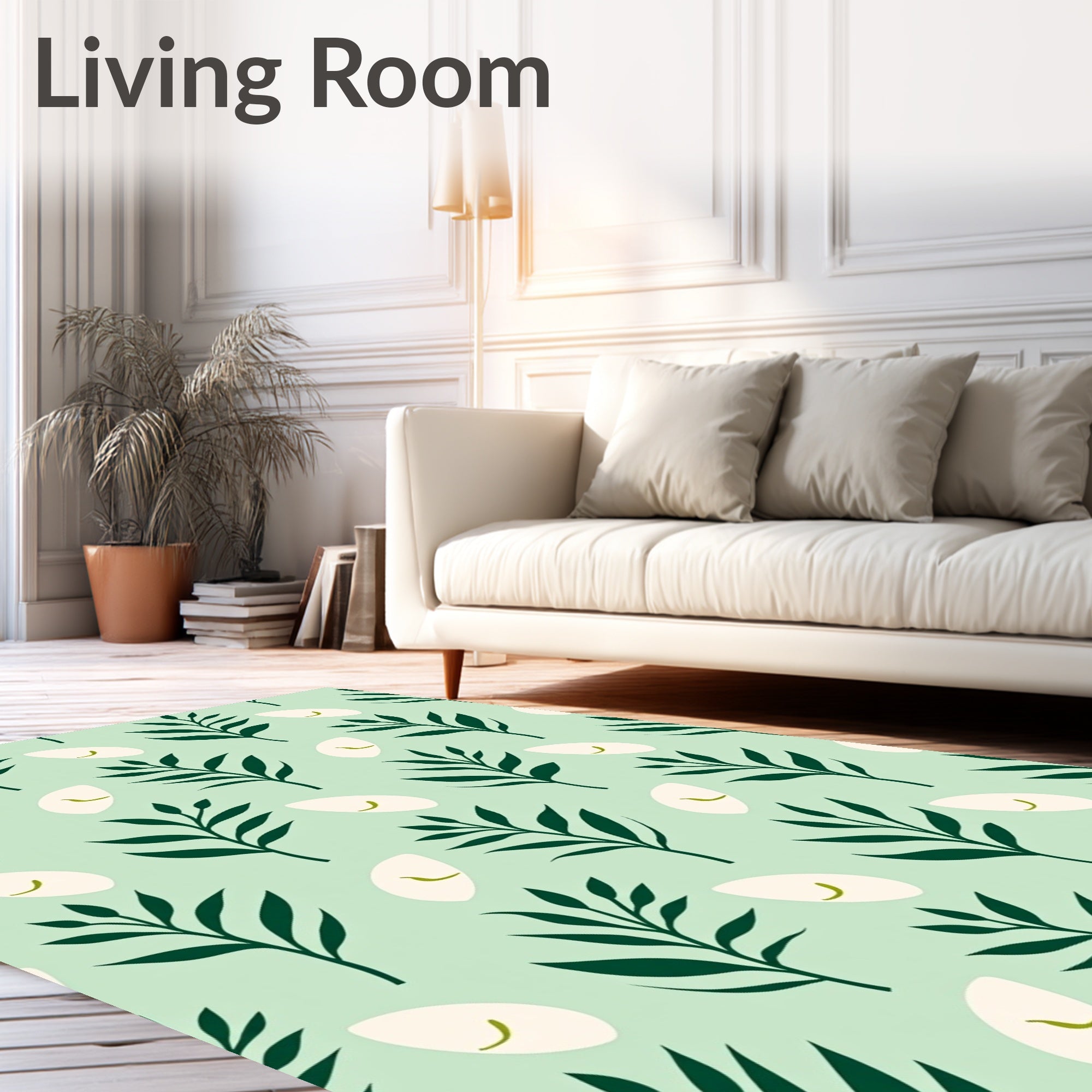 Emerald Green Leaf Boho Pattern Rug