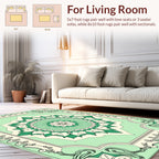 Green Floral Medallion Border Design Rug