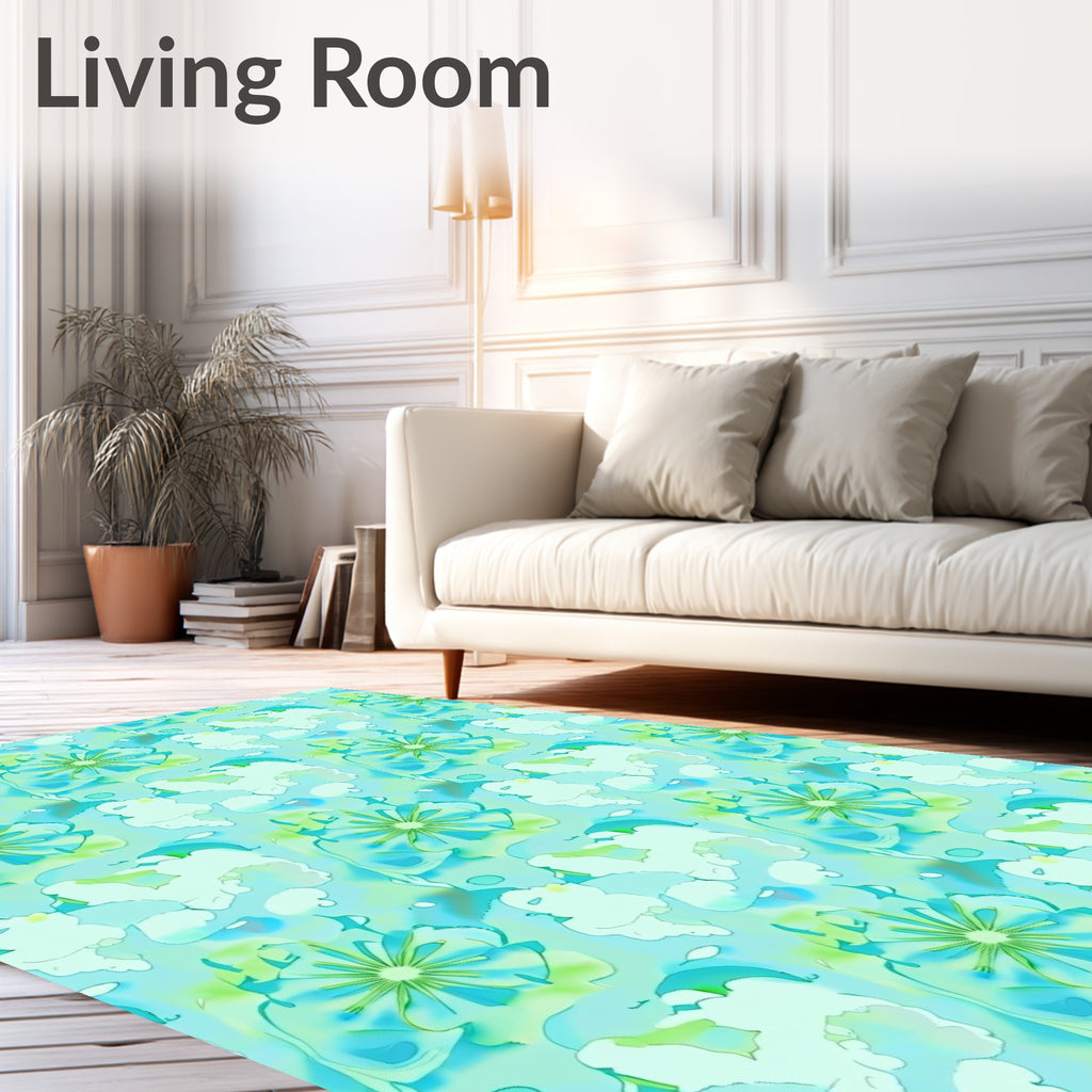 Aqua Teal Floral Abstract Render Rug