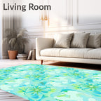 Aqua Teal Floral Abstract Render Rug