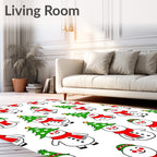 Joyful Snowmen Red Scarf Christmas Trees Rug