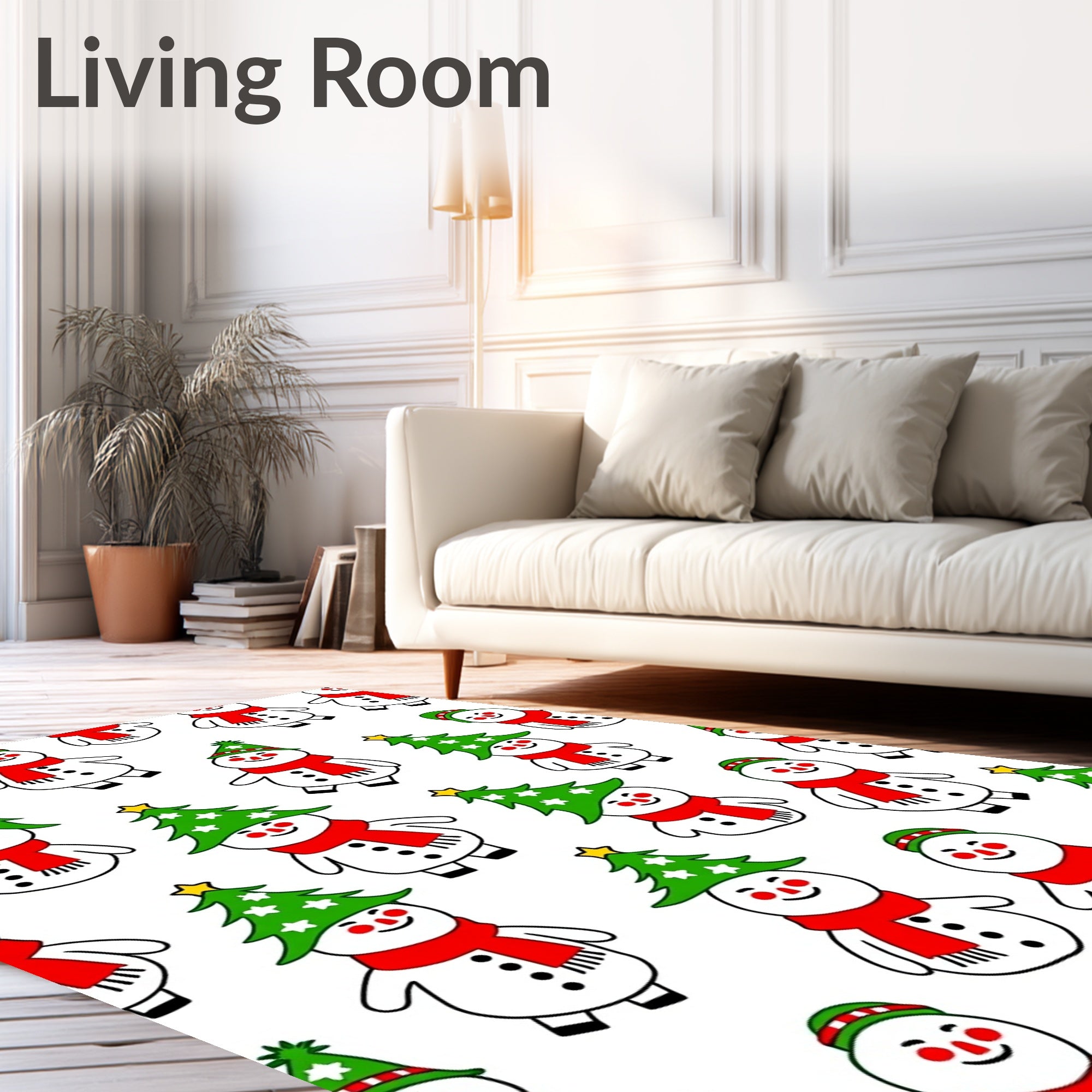 Joyful Snowmen Red Scarf Christmas Trees Rug