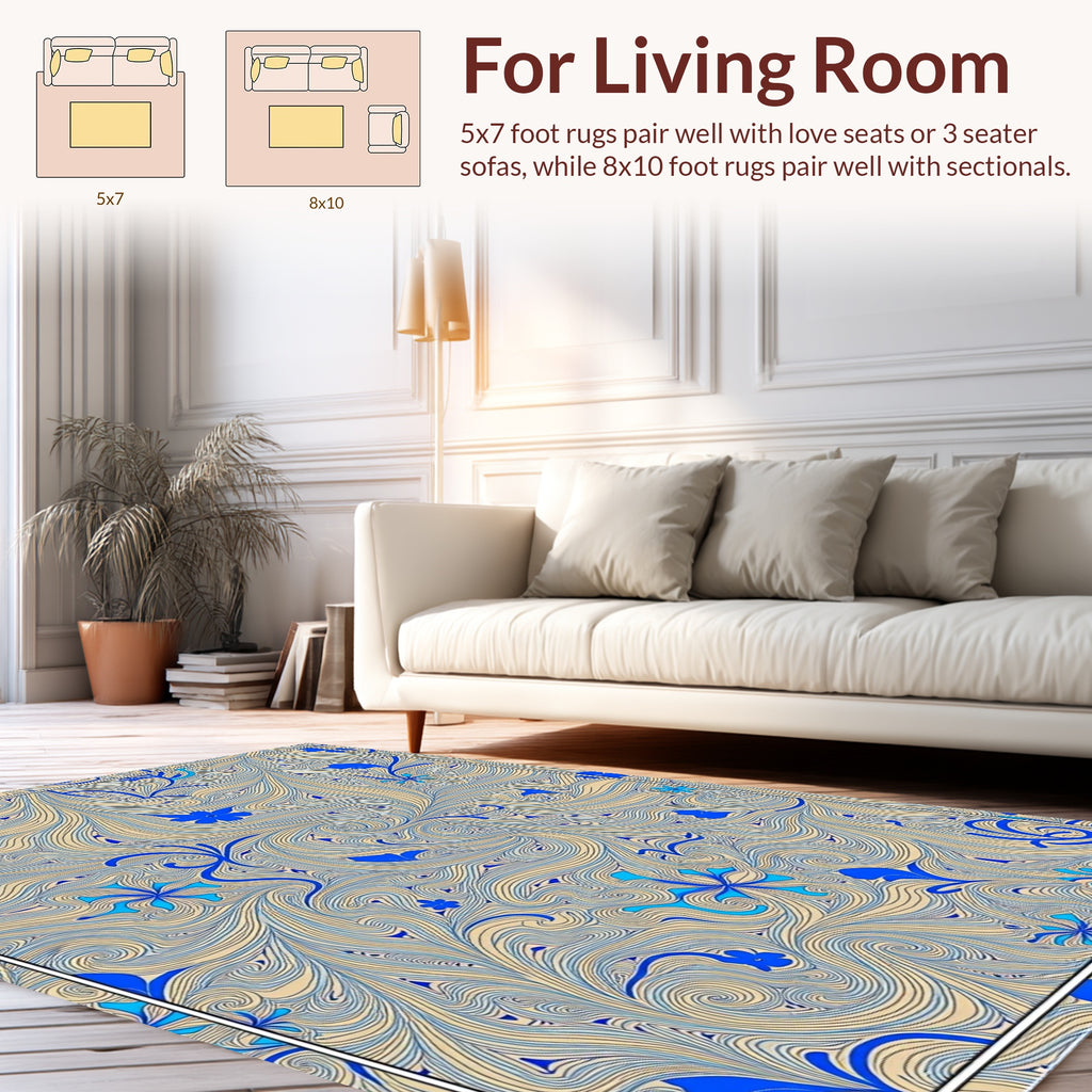 Blue Floral Swirl Pattern Rug