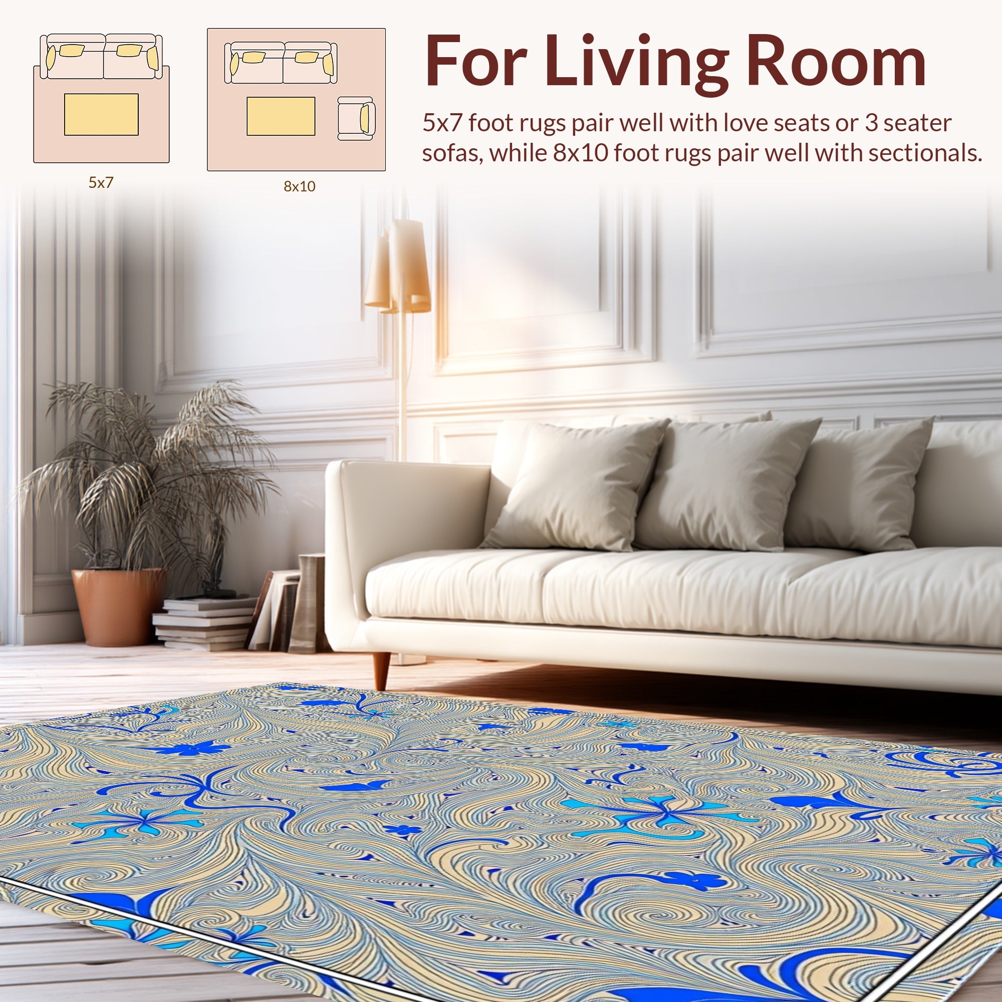 Blue Floral Swirl Pattern Rug
