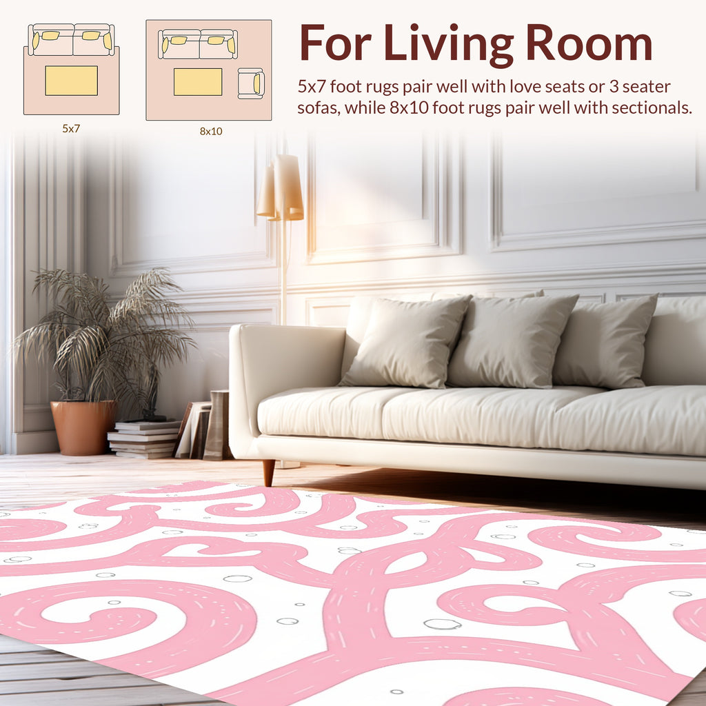 Pink Swirls With Bubbles Pattern Rug