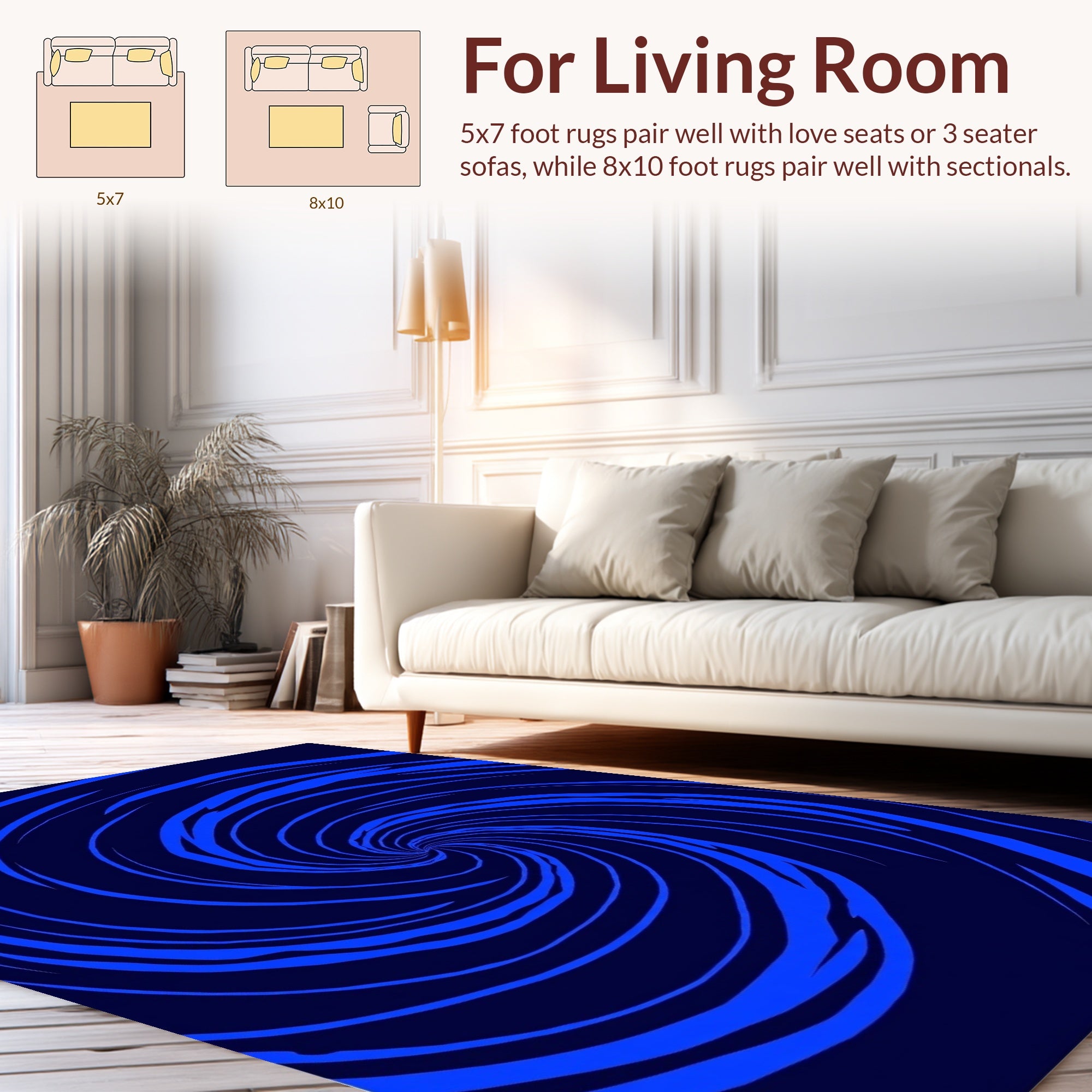 Dark Blue Swirling Spiral Design Rug