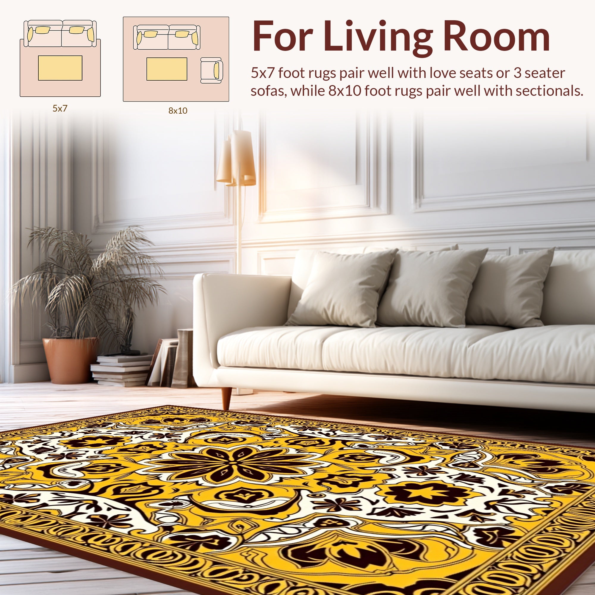 Ornate Yellow Floral Mandala Pattern Rug