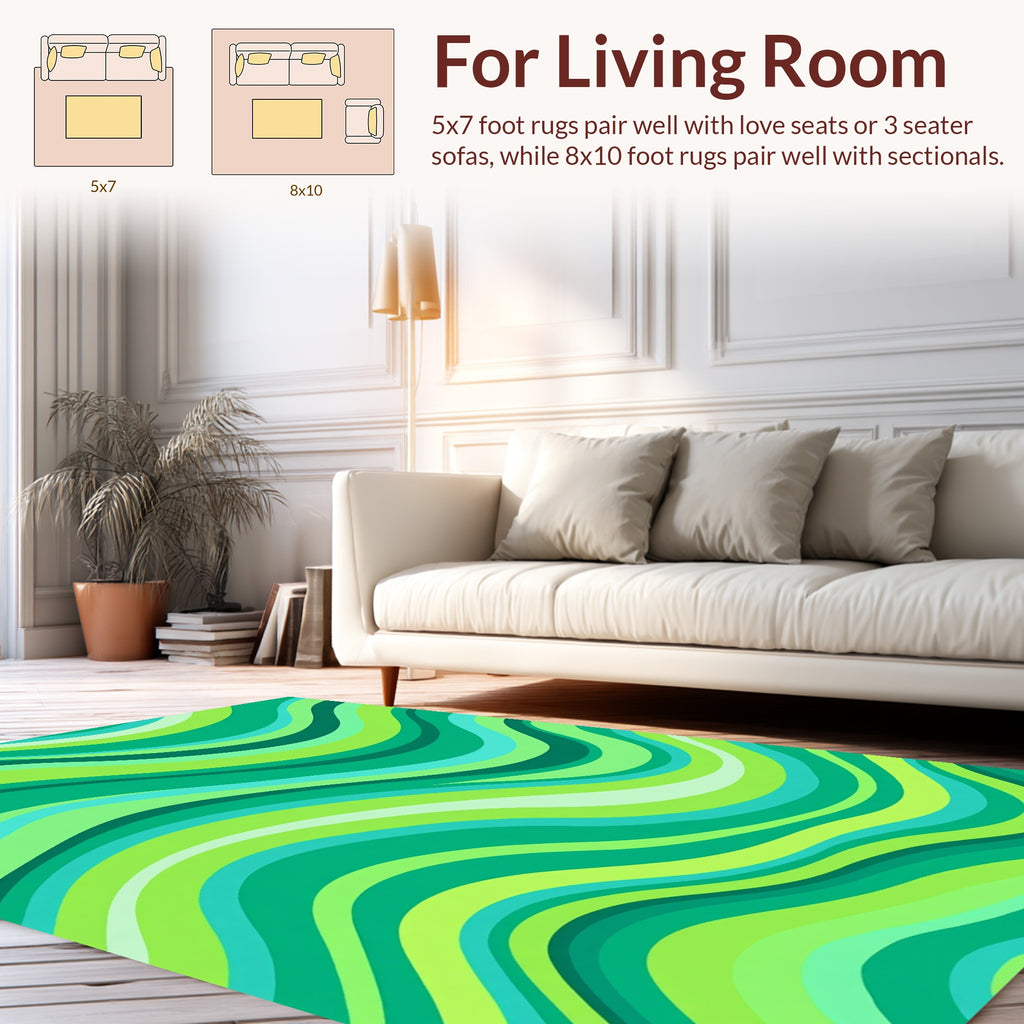 Emerald Green Wavy Stripe Design Rug