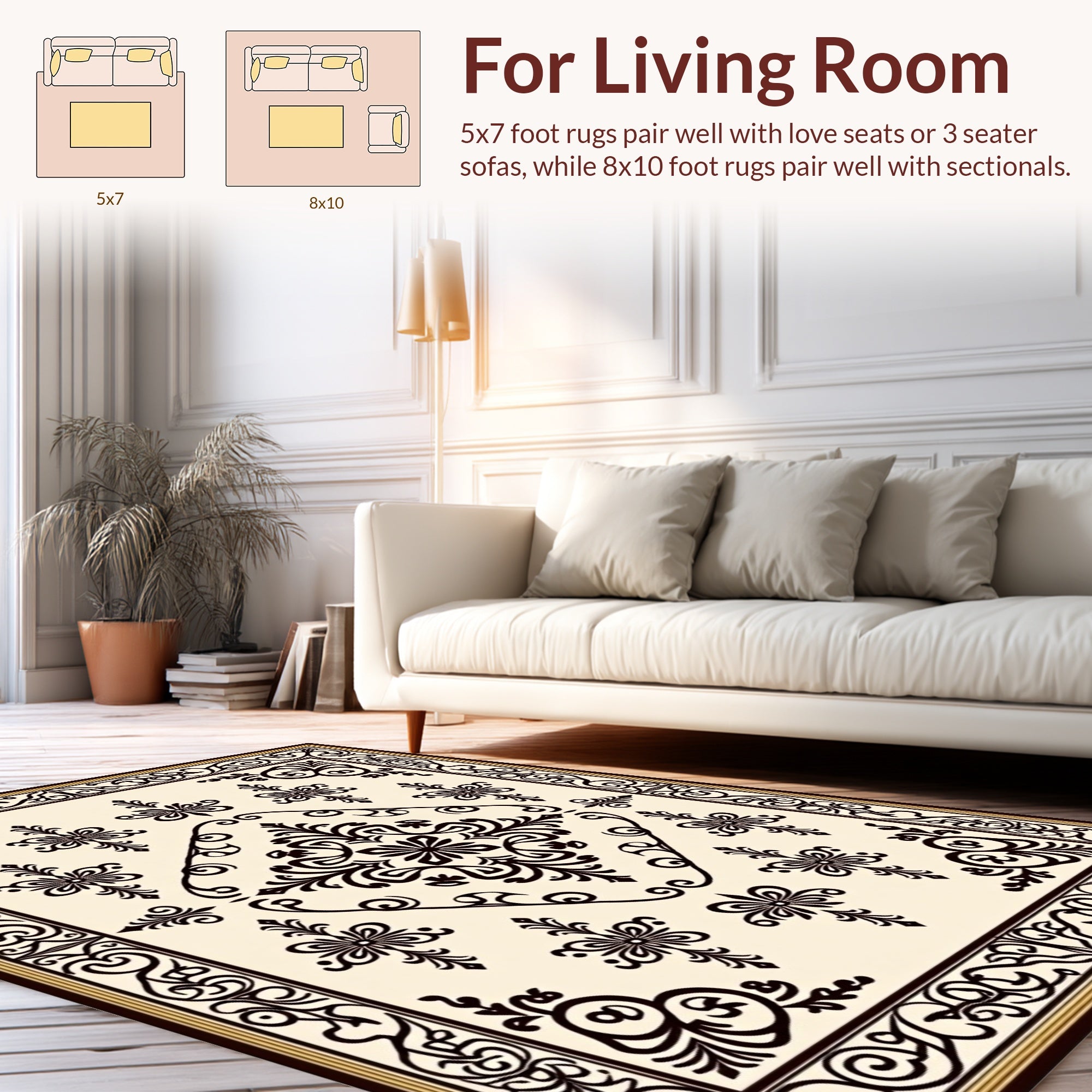 Ornate Floral Damask Pattern Rug