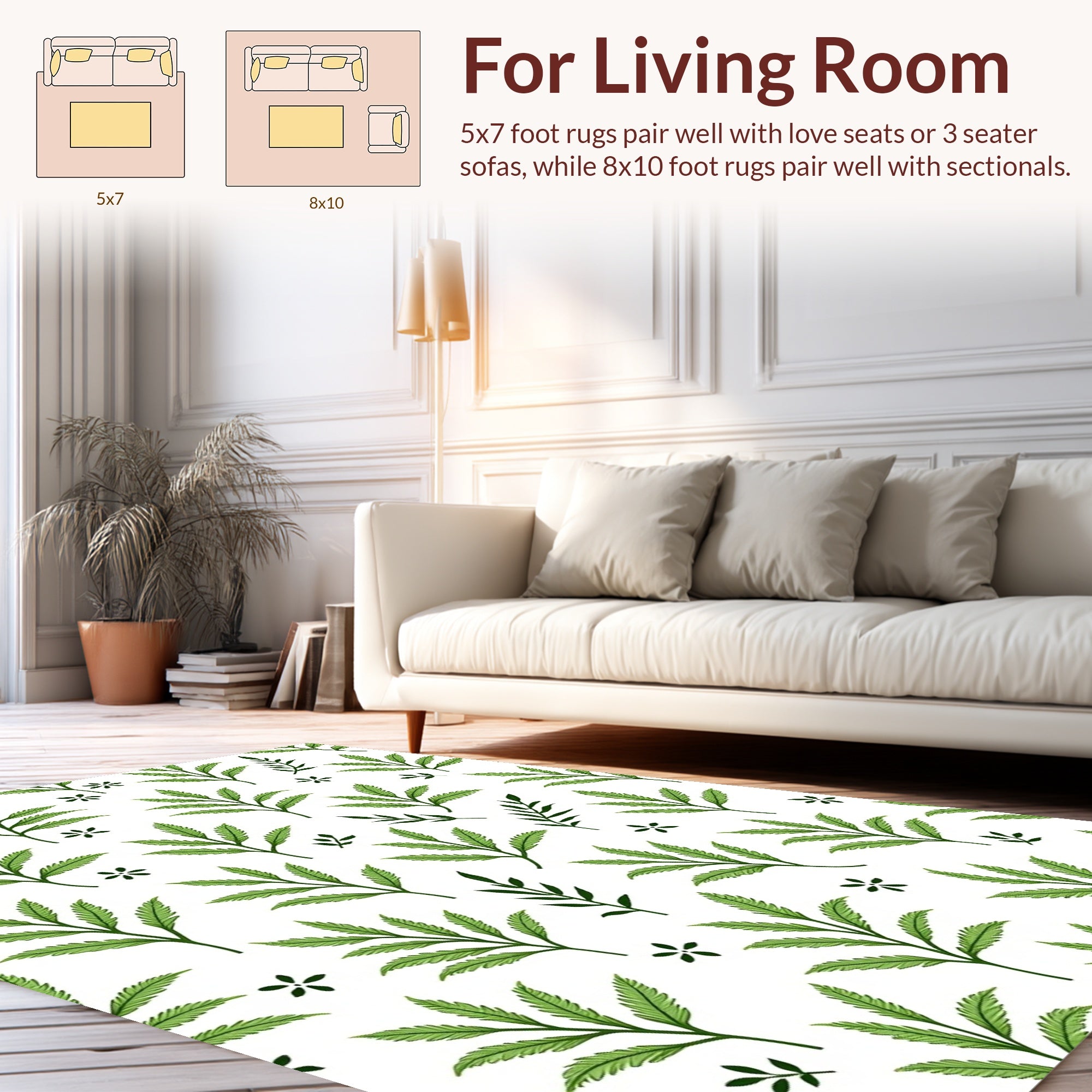 Green Leafy Nature Pattern Rug