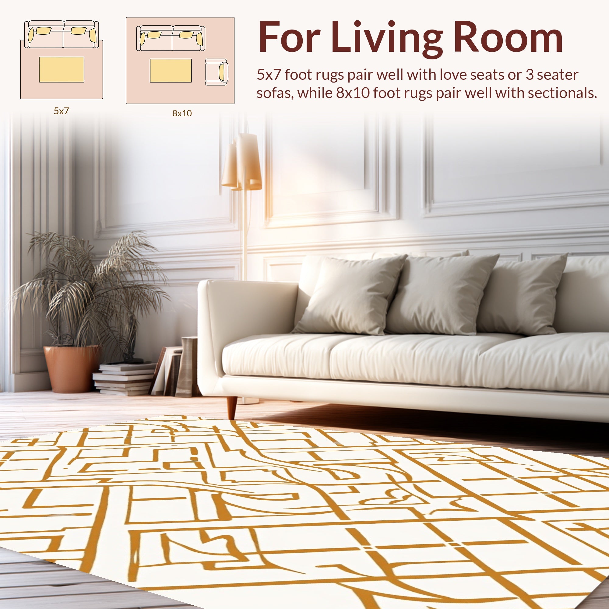 Golden Art Deco Style Geometric Rug