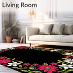Framed Pink White Floral Garden Rug