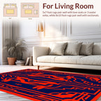 Bold Red On Blue Abstract Pattern Rug
