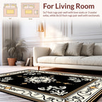 Ornate Black Gold Floral Motif Rug