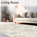 Cream Blue Organic Leaf Swirl Rug