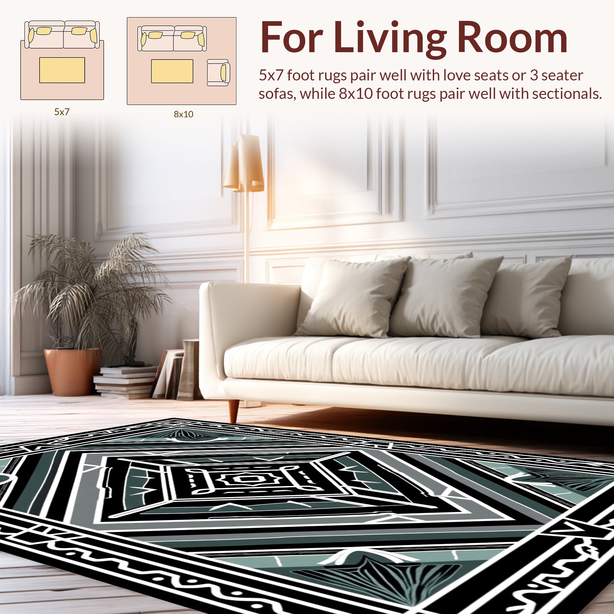 Art Deco Geometric Teal Black Rug