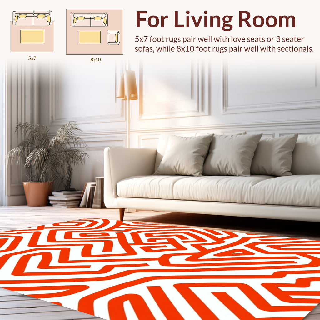 Abstract Orange Maze Pattern Rug