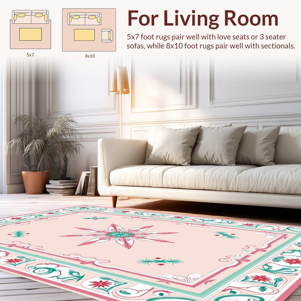 Pink Floral Starburst Border Pattern Rug