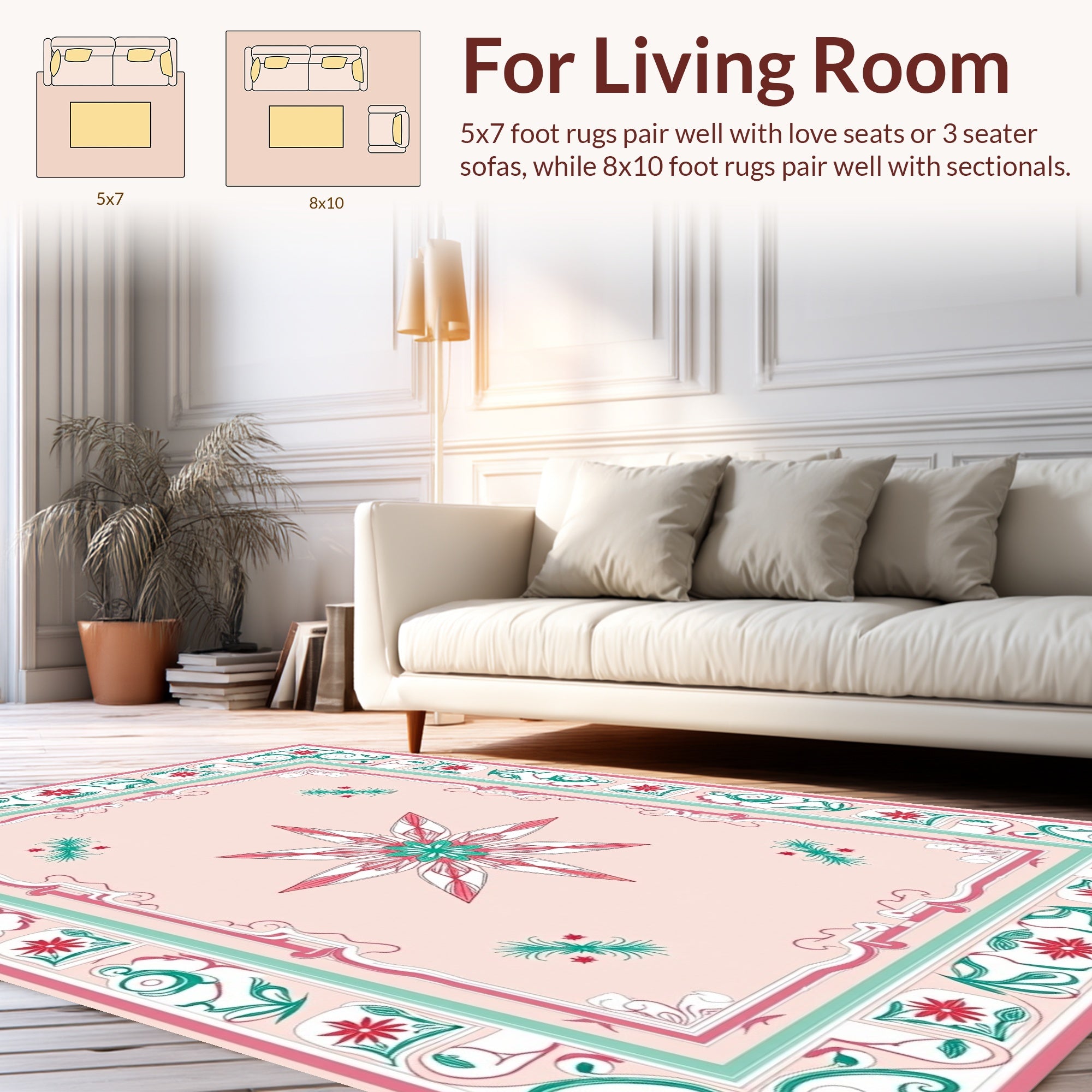 Pink Floral Starburst Border Pattern Rug