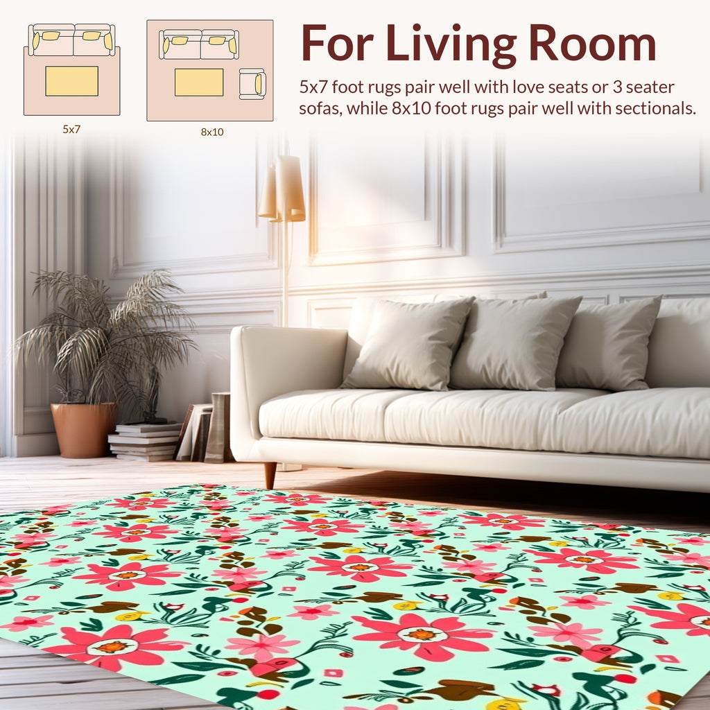 Playful Pink Floral Pattern Rug