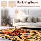 Orange Butterfly With Floral Art Rug