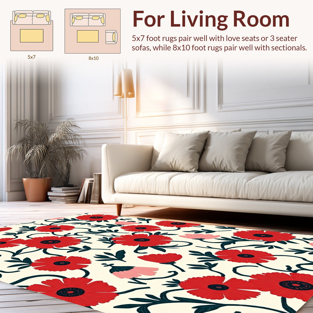 Floral Vine Red Pink Pattern Rug